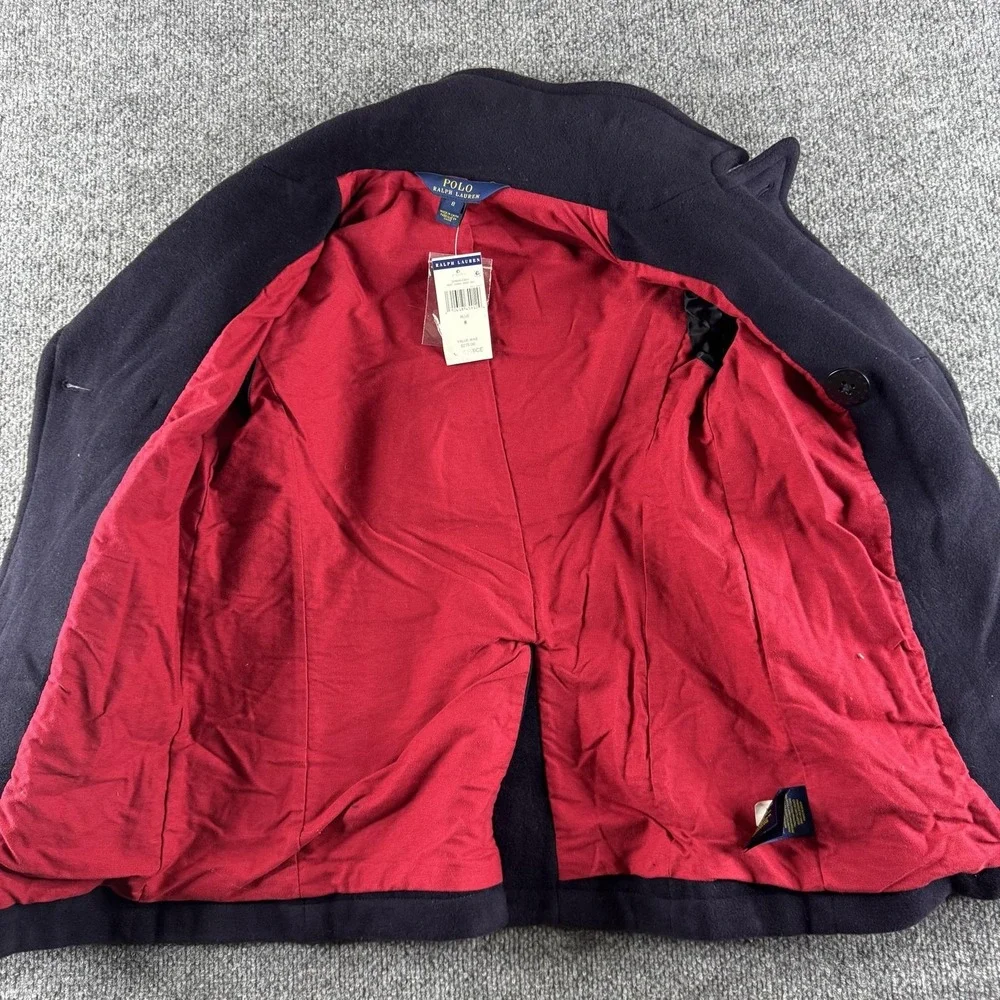 Polo Ralph Lauren Pea Coat Boys 8 Blue Wool Double Breasted Patch S815-0001